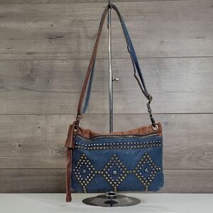 Lucky Brand Coated Canvas and Brown Leather Studded Shoulder Bag